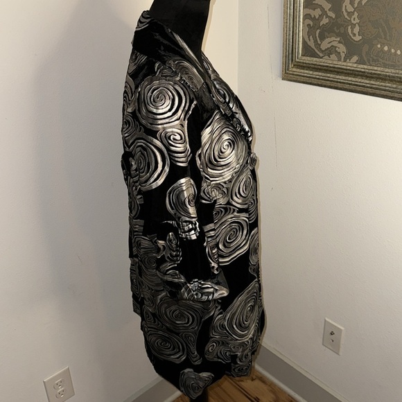 3 Sisters art deco circles print velvet swing blazer coat red polka dot lining S - Picture 3 of 10